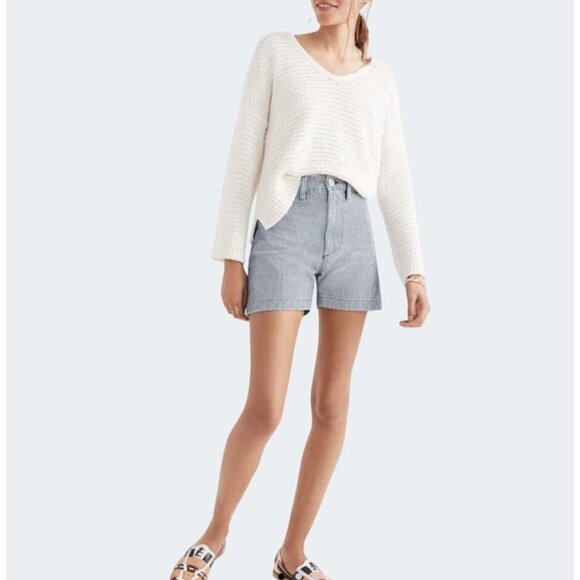 Madewell Breezeway Pullover Ivory Knit V-Neck Cropped Sweater Womens Medium - Picture 1 of 14